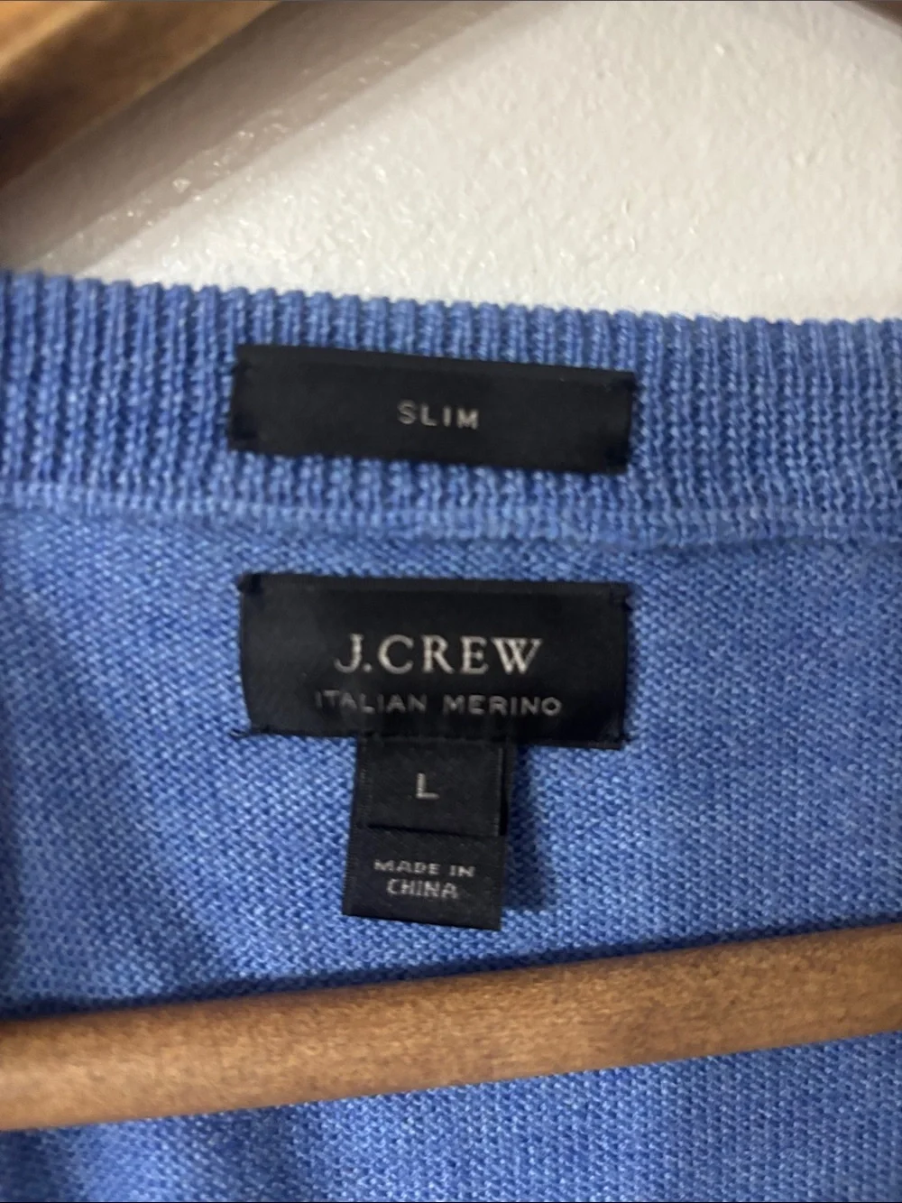 J. Crew Blue V-Neck Sweater 100% Italian Merino Wool Tollegno 1900 Prep Large